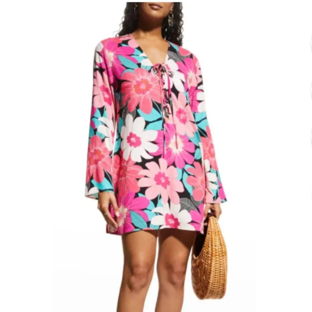 NWT La Blanca in full Bloom Lace-up Tunic Pockets Beach Cover All Size XS